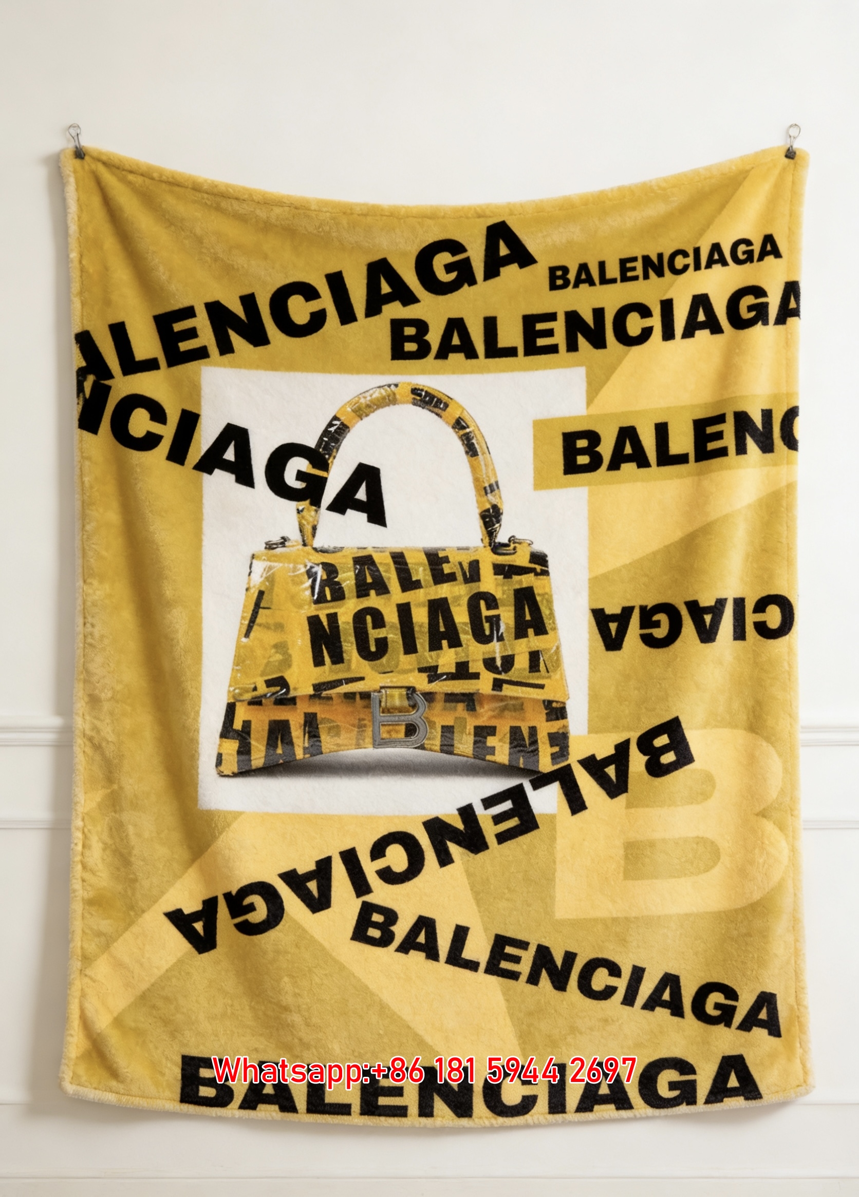Balenciaga Yellow Logo Handbag Flannel Sofa Throw Blanket BA021